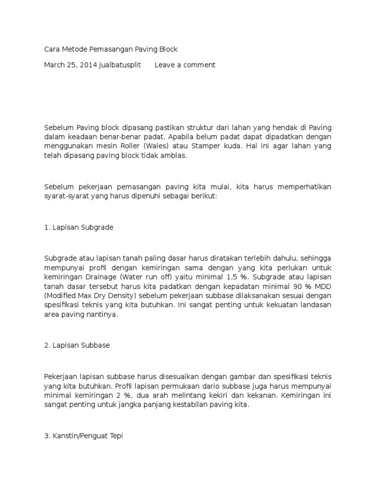 Metode Pelaksanaan Pekerjaan Paving Blok 1