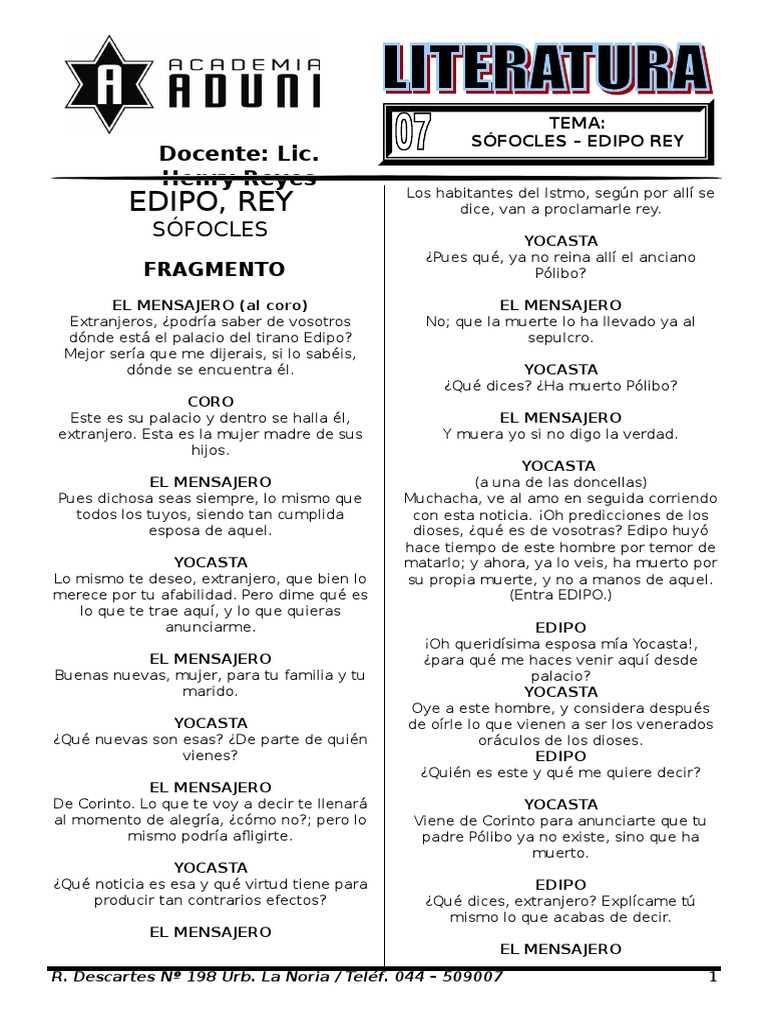 Edipo Rey, Sofocles | PDF | Edipo | Sófocles