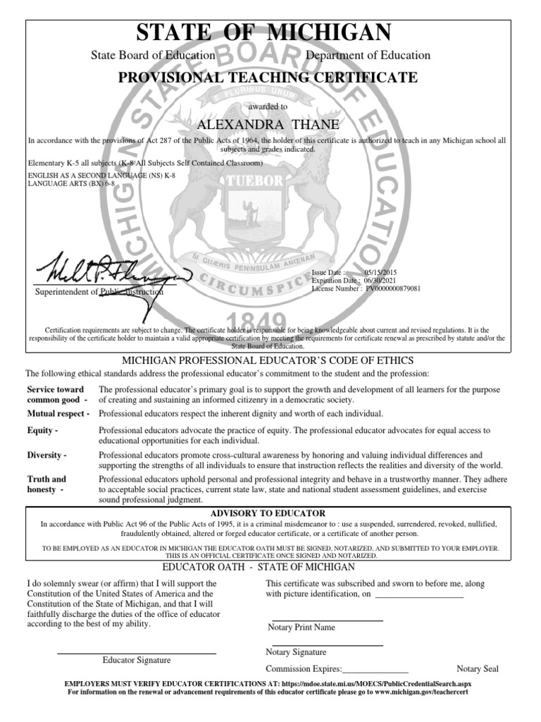 state of michigan certification Notary Public Government Free 30