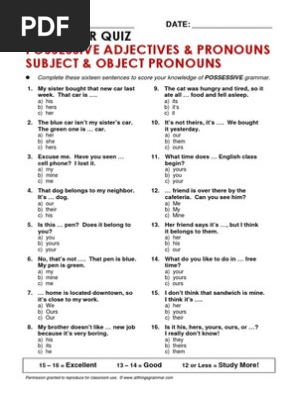 Possessive Pronouns Questions And Answers