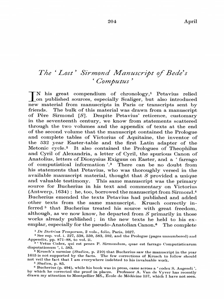 The Lost Sirmond Manuscript of Bede | PDF | Bede | Easter
