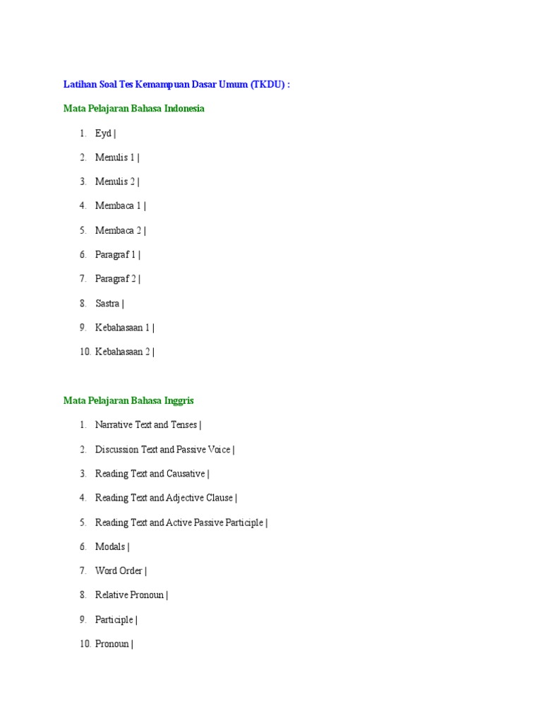Latihan Soal Tes Kemampuan Dasar Umum