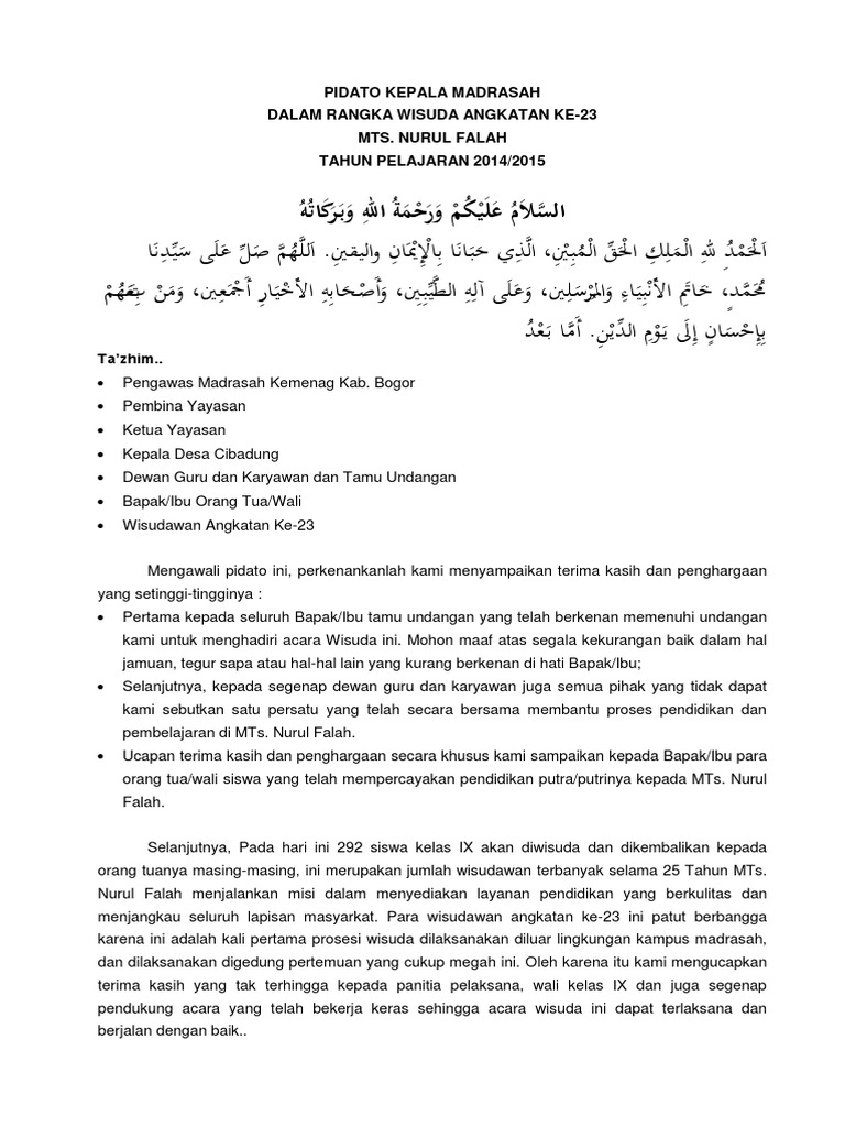 Pidato Wisuda Pelepasan Kelas Ix Mts