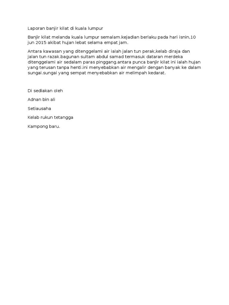 Laporan Banjir Kilat Di Kuala Lumpur Docx