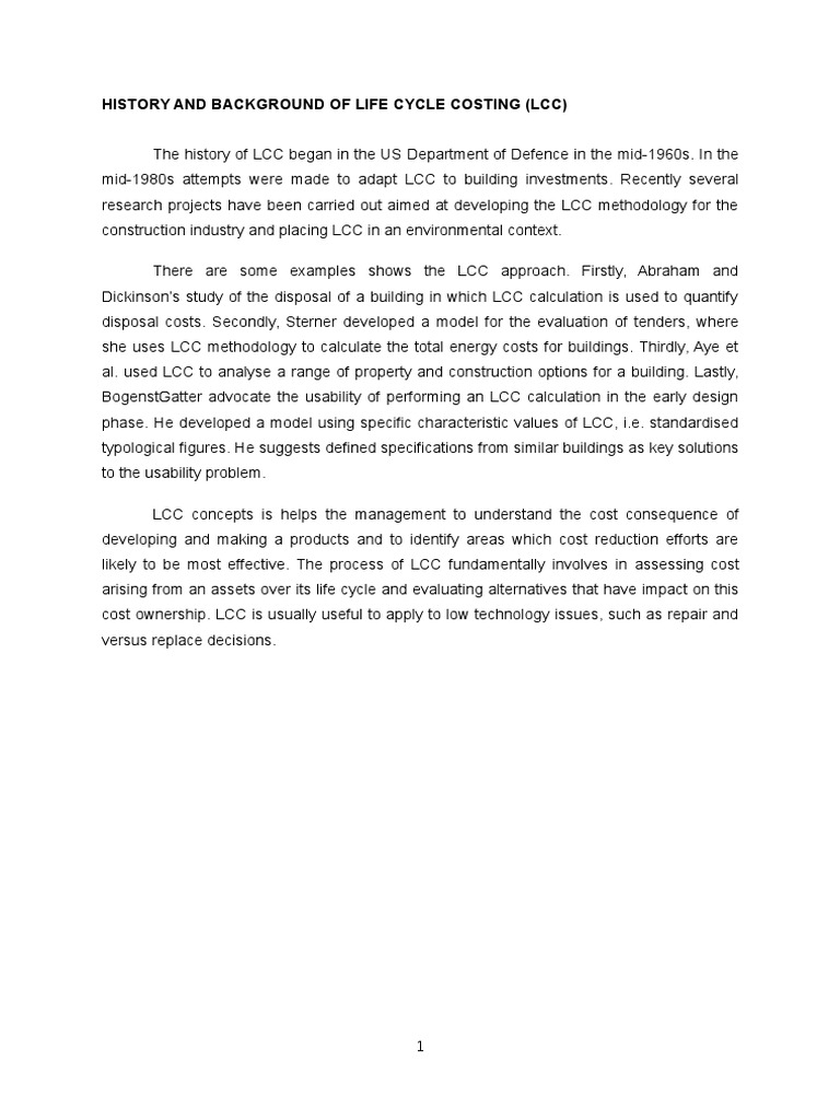 Life Cycle Costing: History and Applications | PDF | Life Cycle ...