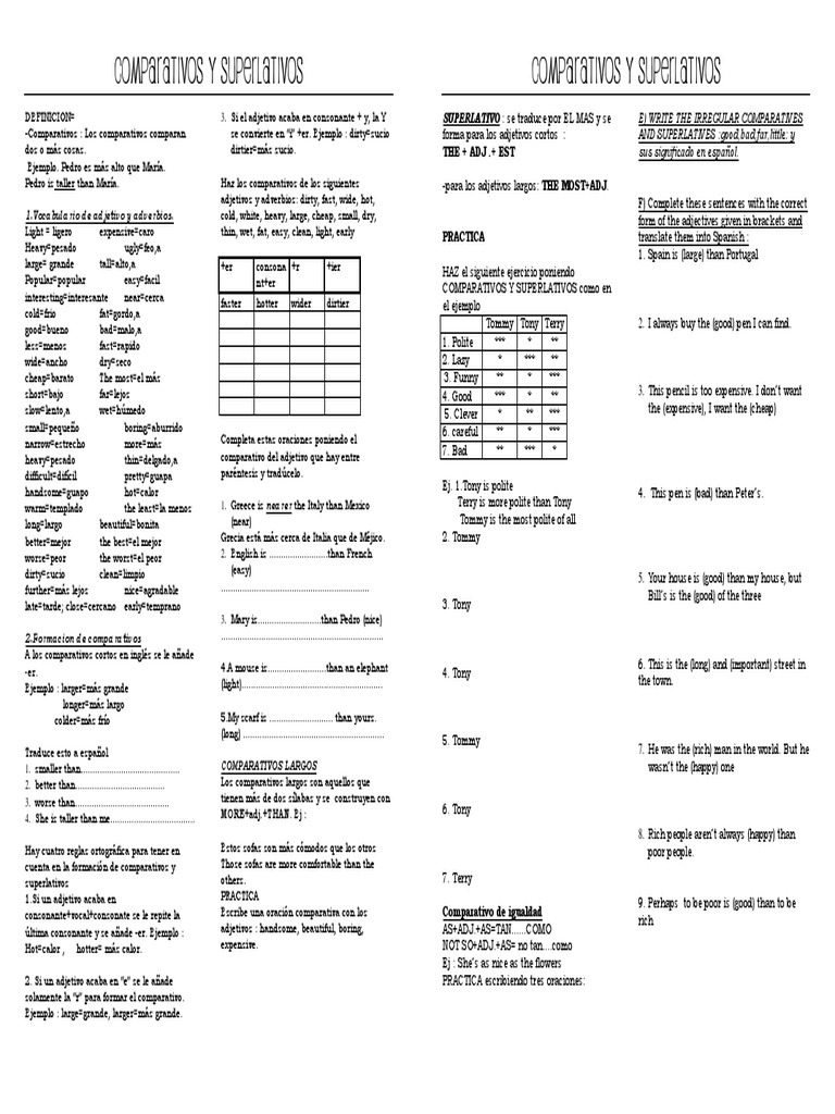 Ejercicios de Comparativos y Superlativos | PDF | Reglas | Ciencia ...