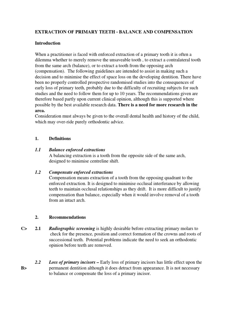 Primary Tooth Extraction Guidelines | PDF | Tooth | Dental Anatomy