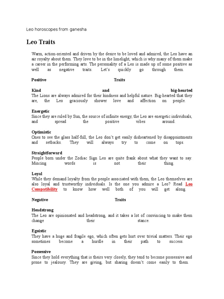 Leo Horoscopes From Ganesha PDF Astrological Sign Esoteric Cosmology