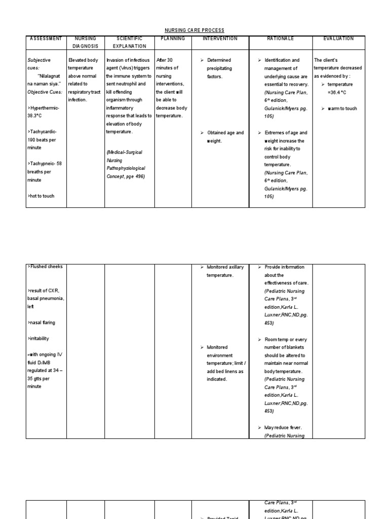 Nursing Care Process Assessment Nursing Diagnosis