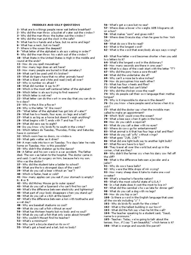 Fun Riddles and Silly Questions | PDF | Truth | Nature