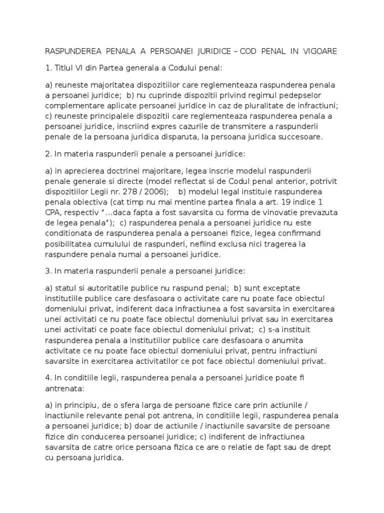Raspunderea Penala A Persoanei Juridice | PDF