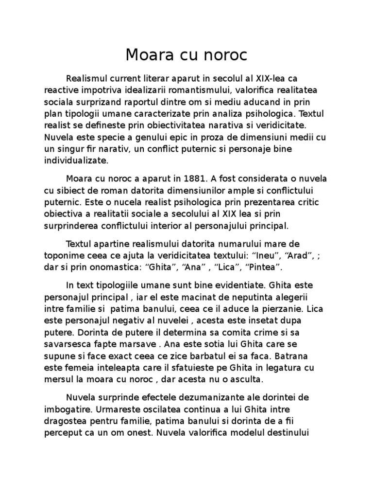 Moara Cu Noroc Tema Si Viziune