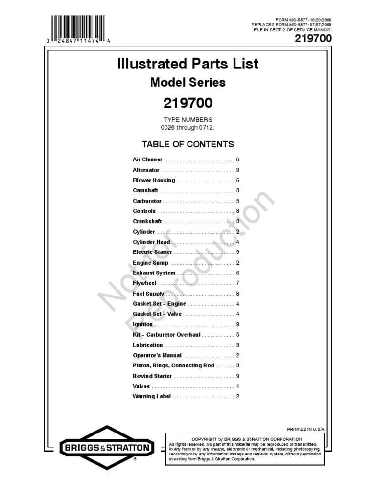12.5 HP Briggs Parts Manuals & Owners Manual | PDF | Piston | Throttle