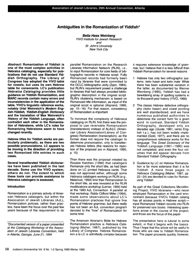 Ambiguities in The Romanization of Yiddish PDF | PDF | Hebrew Language ...