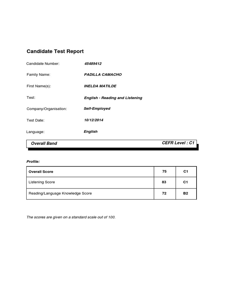 English Proficiency Test Results | PDF
