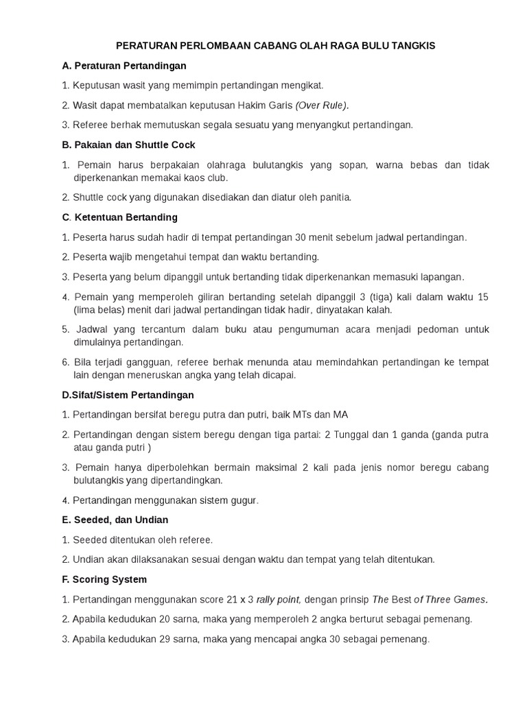 Peraturan Pertandingan Bulutangkis | PDF