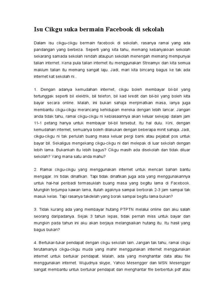 Isu Cikgu Suka Bermain Facebook Di Sekolah Rujukan Pdf