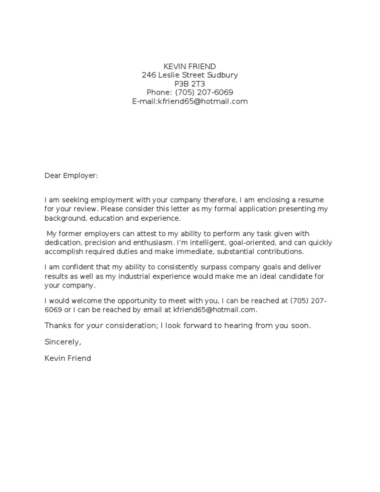 KEVIN Cover Letter | PDF | Career & Growth