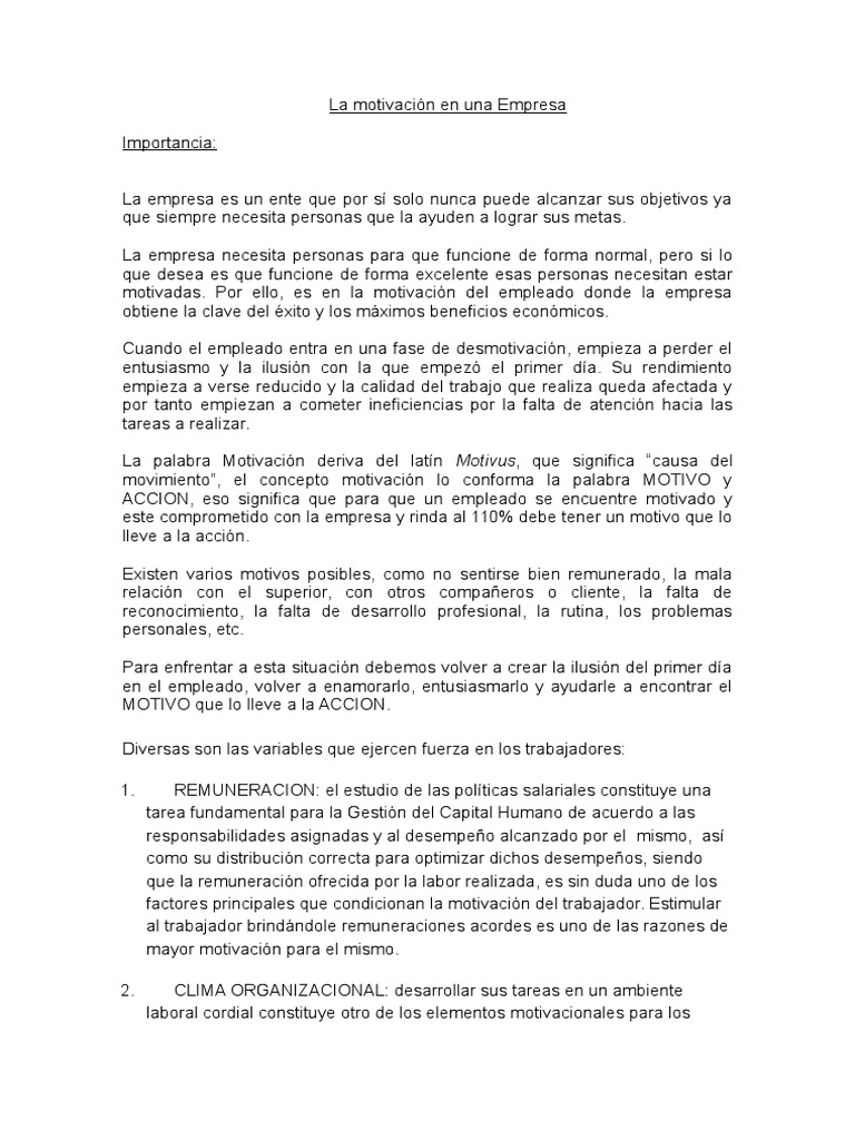 Motivación en la Empresa: Clave del Éxito | PDF | Motivación | Motivacional