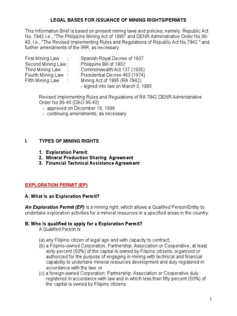Mining Rights and Permits in the Philippines | PDF | Partnership | Mining