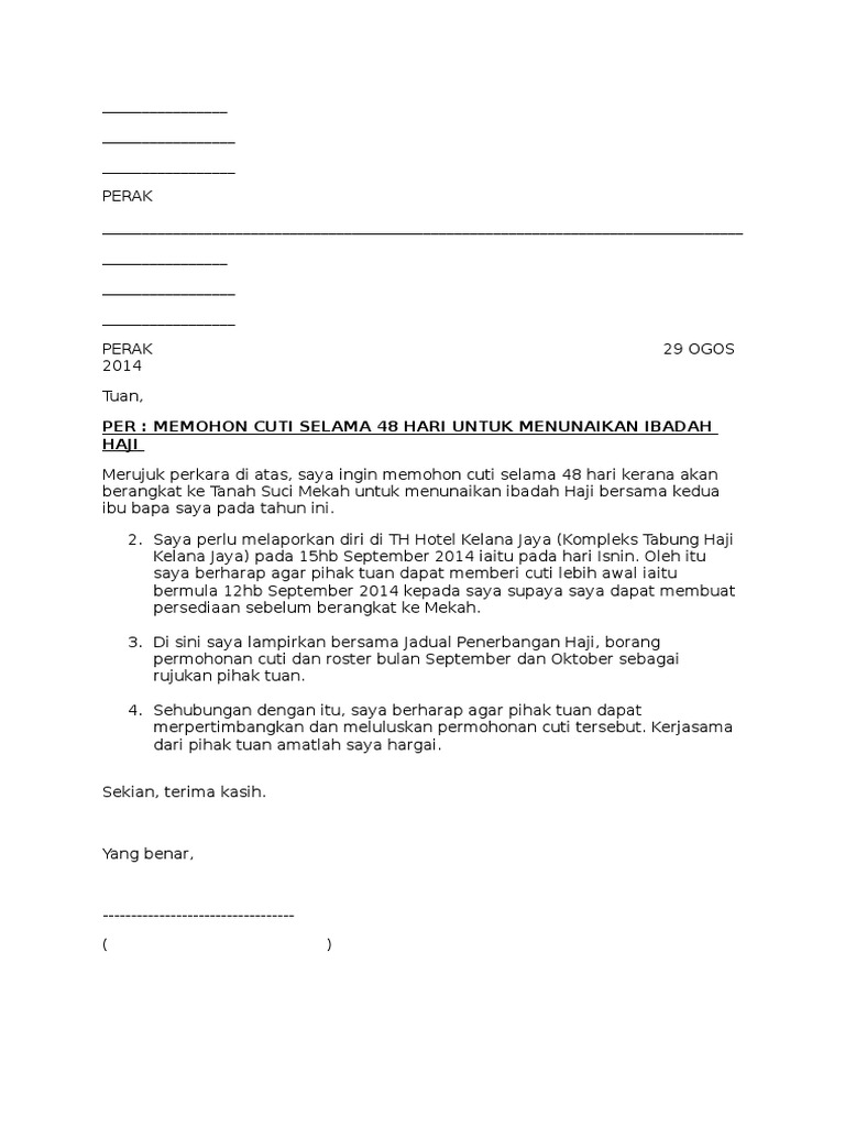 Contoh Surat Mohon Cuti Haji Pdf