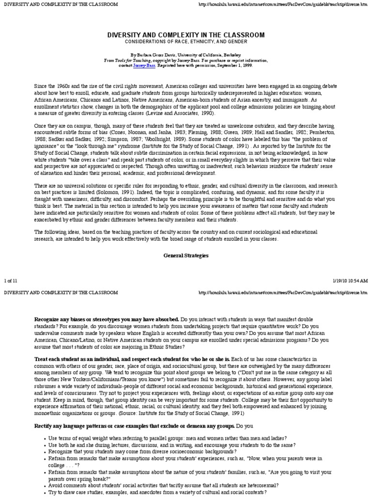 Diversity and Complexity in The Classroom | PDF | Multiculturalism ...