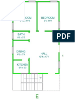 Floor plan layout with bedroom, bath, dining, hall & kitchen