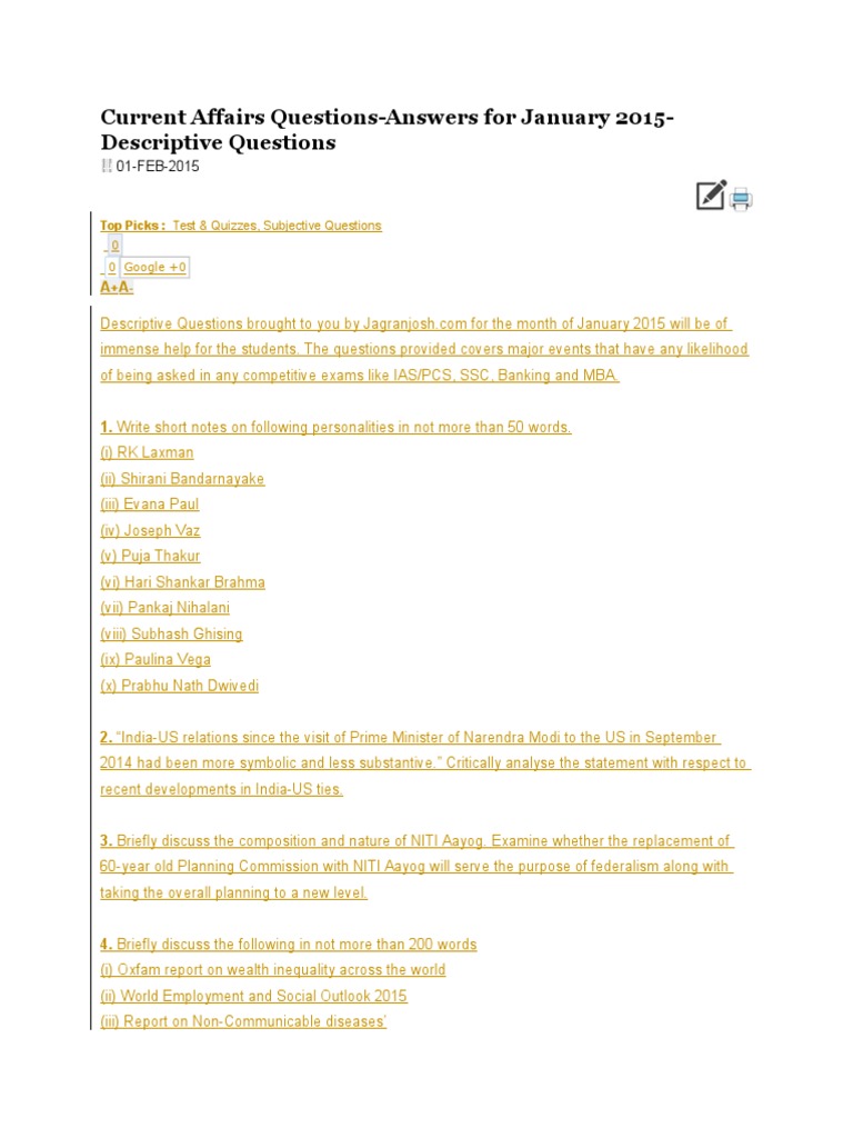 Current Affairs Questions 004 2015 | PDF