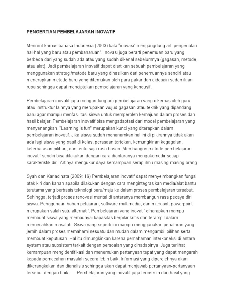 Pengertian Pembelajaran Inovatif