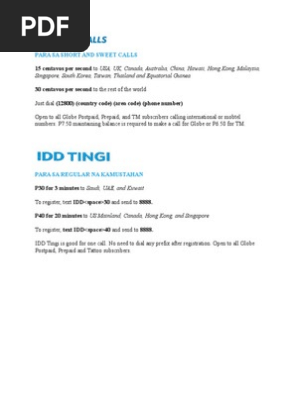 globe idd