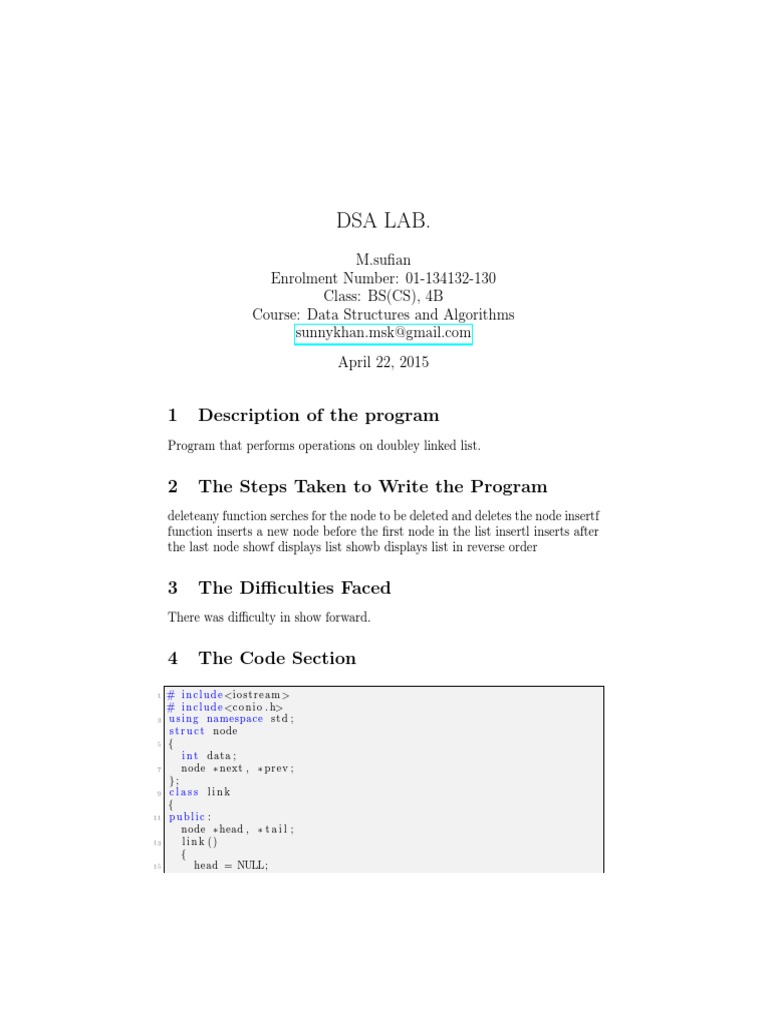 DSA Lab: Doubly Linked List Program | PDF | Software Engineering ...