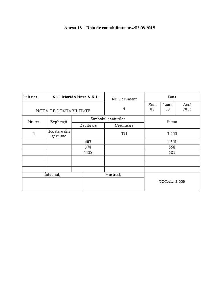Nota Contabilitate | PDF