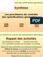 Synthèse: Les Procédures de Contrôle Des Spécifications Géométriques