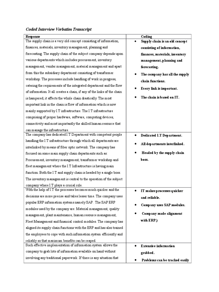 Coded Interview Verbatim Transcript | PDF | Enterprise Resource ...