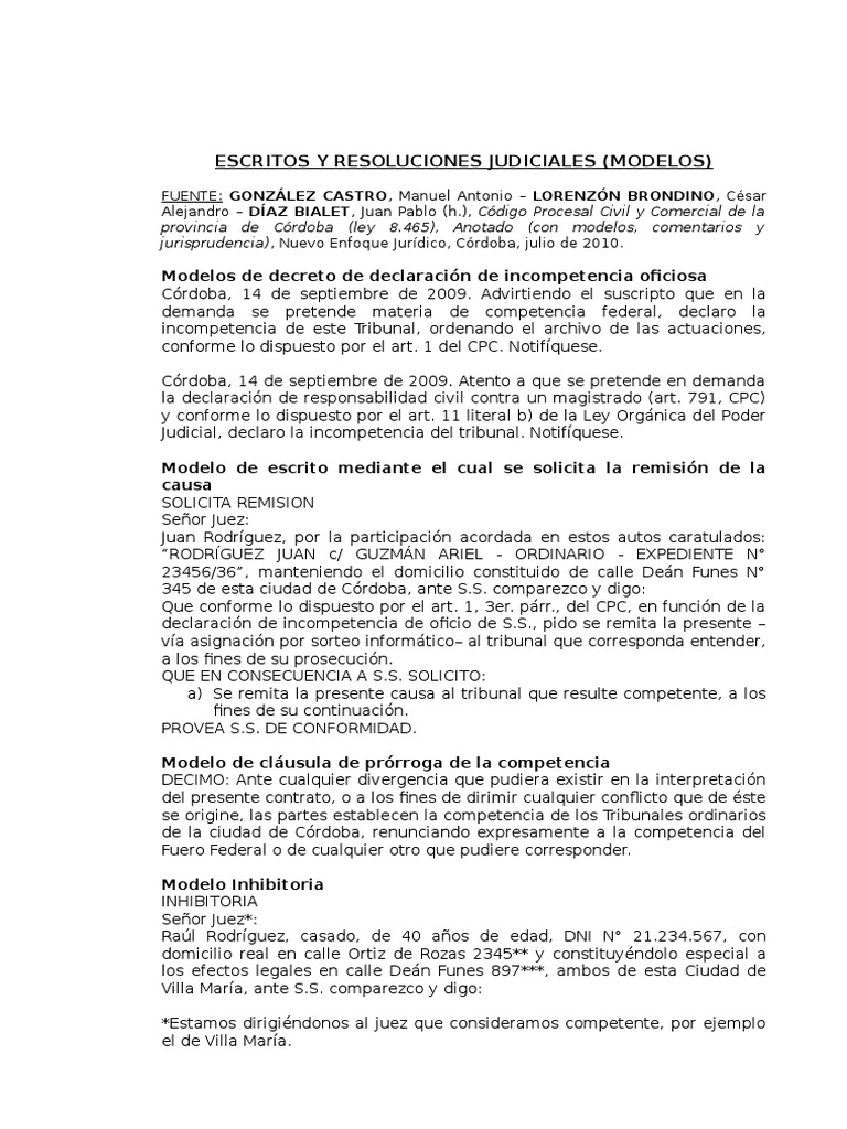 Escritos Oficios Y Resoluciones Judiciales Modelos Para Procesal Civil Pdf Demanda Judicial Ley Procesal