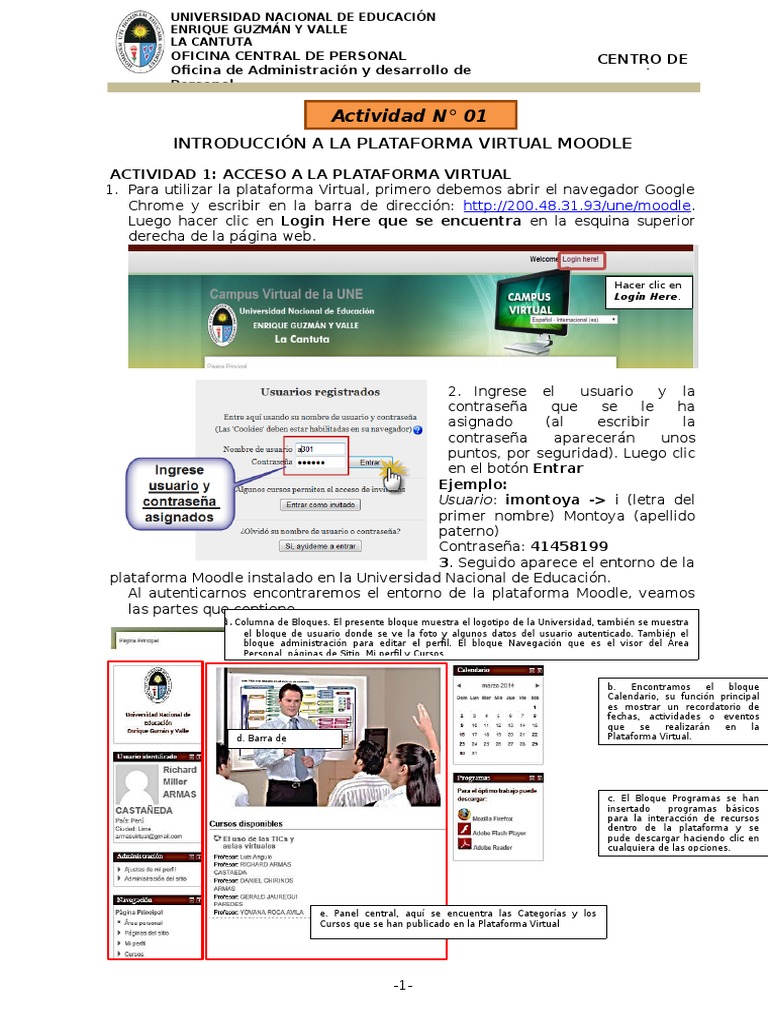 Guía de Uso de Moodle en UNE La Cantuta | PDF | Moodle | HTML