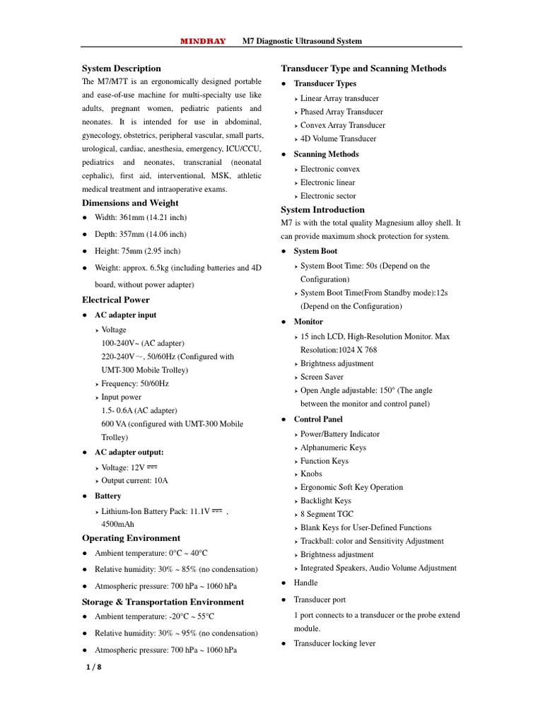 M7 Datasheet v201102 PDF PDF Medical Ultrasound Medical Imaging