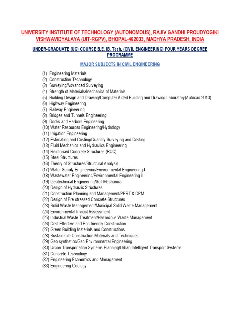 Civil Engineering Department UIT RGPV Bhopal Faculty BE M Tech