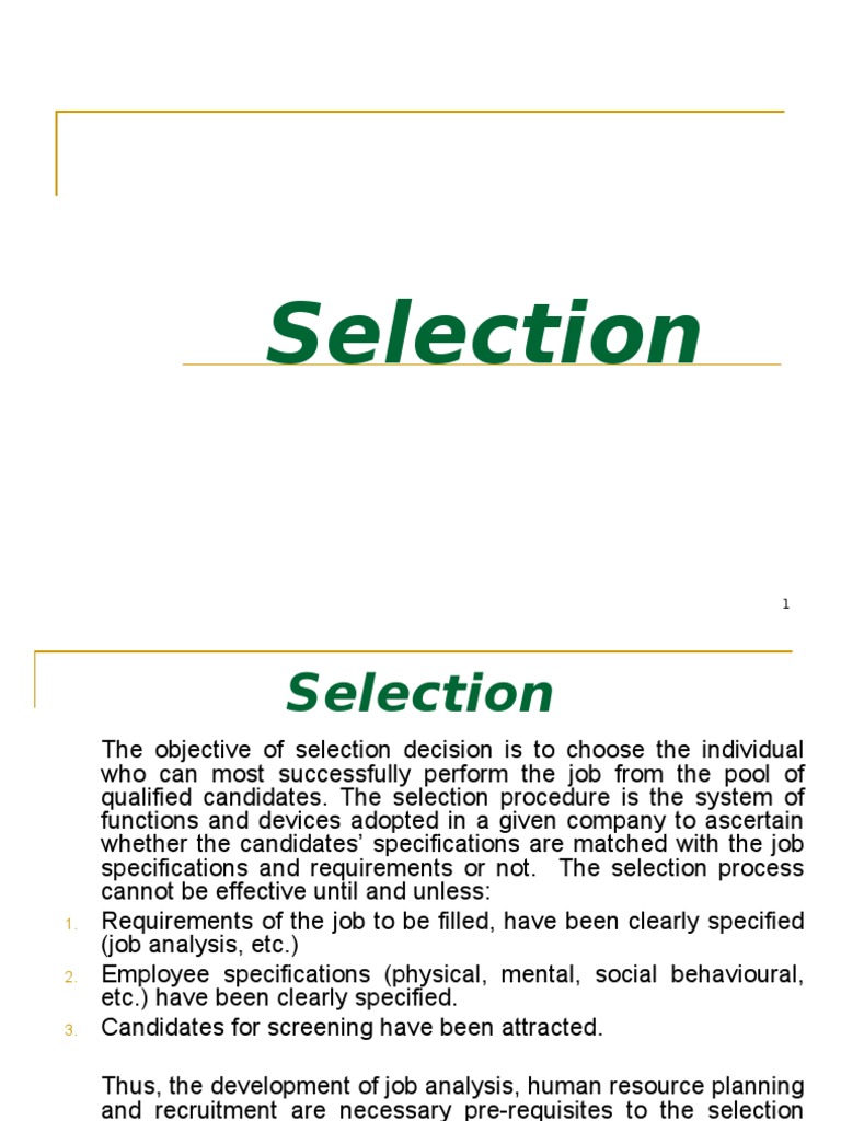 Objectives of the Selection Process | PDF | Recruitment | Employment