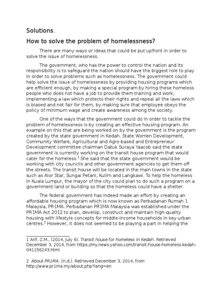 example of thesis statement for homelessness