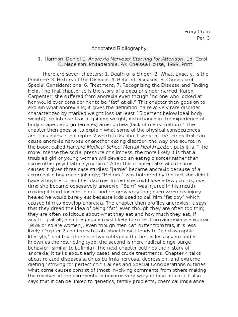 Anorexia Annotated Bibliography Essay