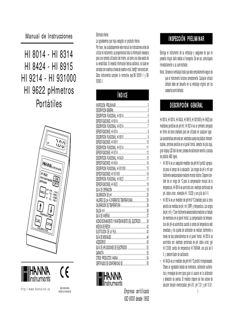PHmetro HANNA Manual Ph Calibración Prueba gratuita de 30 días Scribd