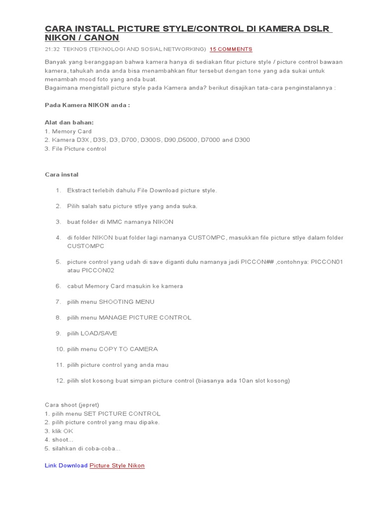 Cara Instal Picture Style DSLR | PDF | Komputer