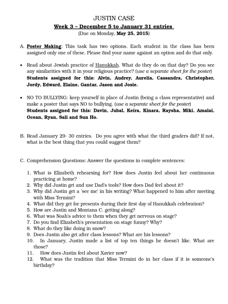 Week 3 Class Assignments Overview | PDF | Language Arts & Discipline