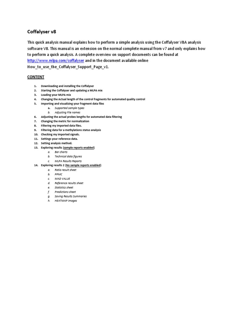 Coffalyser V8 Quick Analysis Manual | PDF | Outlier | Median