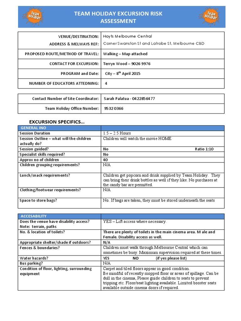 Team Holiday Excursion Risk Assessment | PDF | Movie Theater | Transport