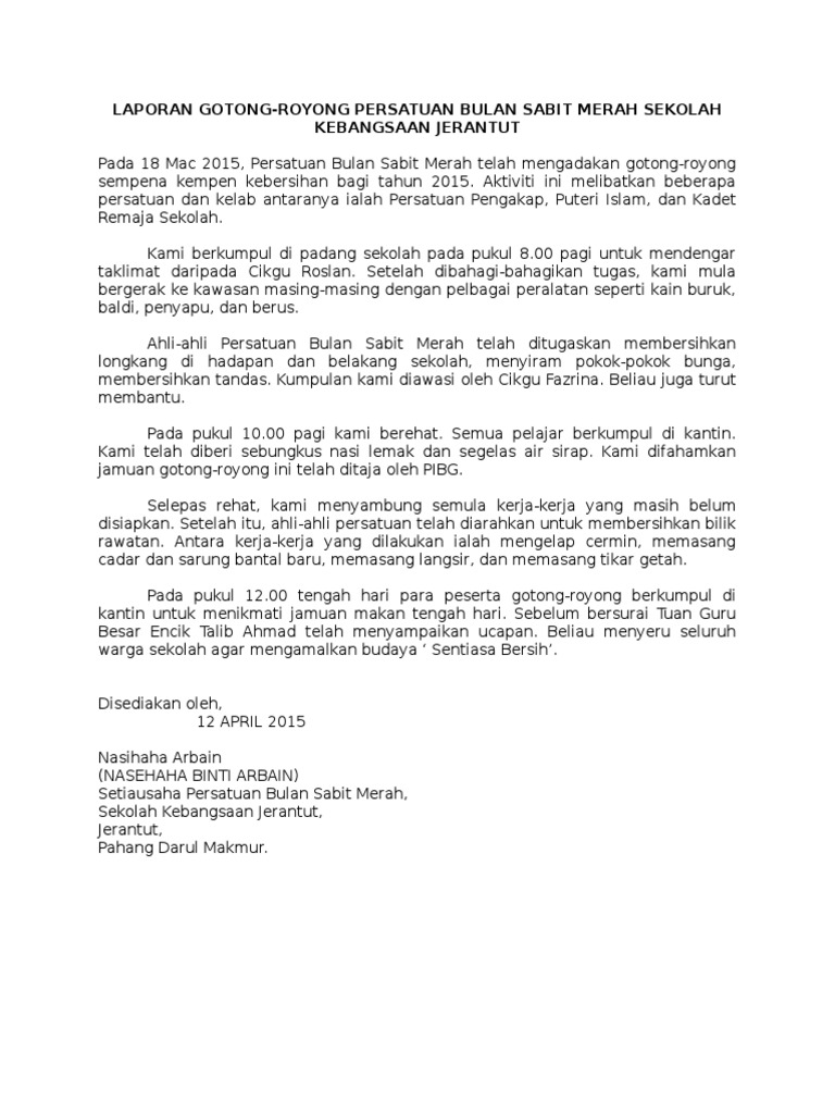 Contoh Karangan Laporan Gotong Royong