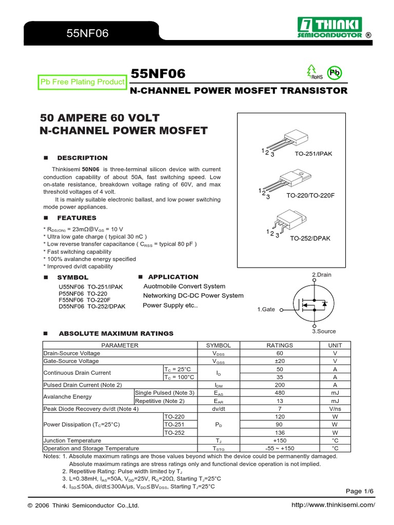 55NF06 MOSFET Datasheet Semiconductors Voltage
