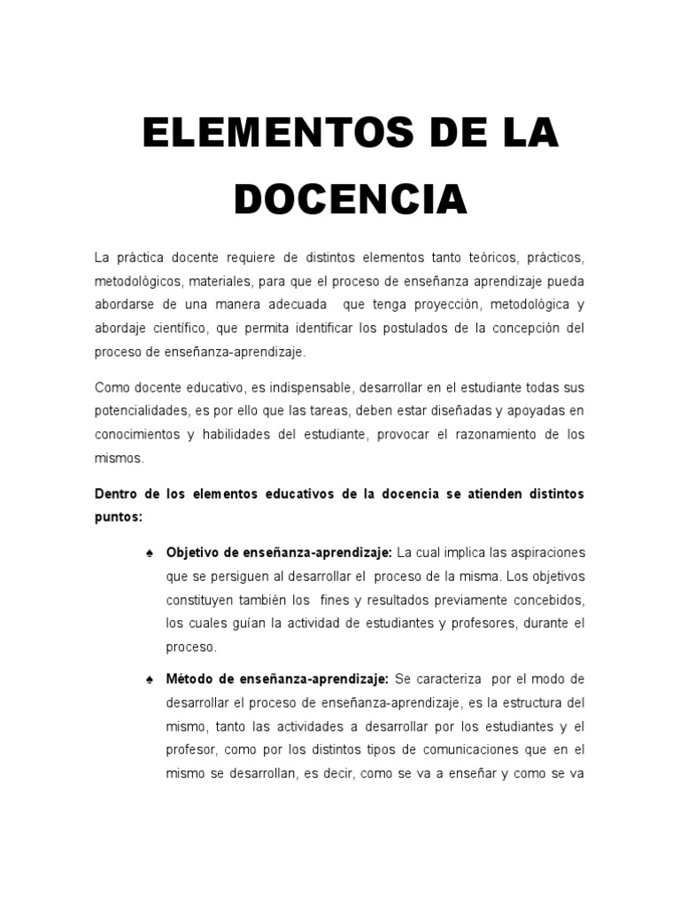 Elementos Clave de la Docencia | PDF | Maestros | Aprendizaje