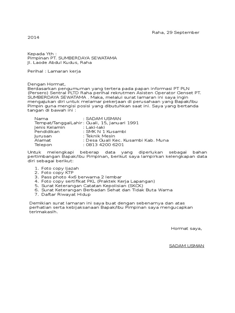 Surat Lamaran Pekerjaan Pdf